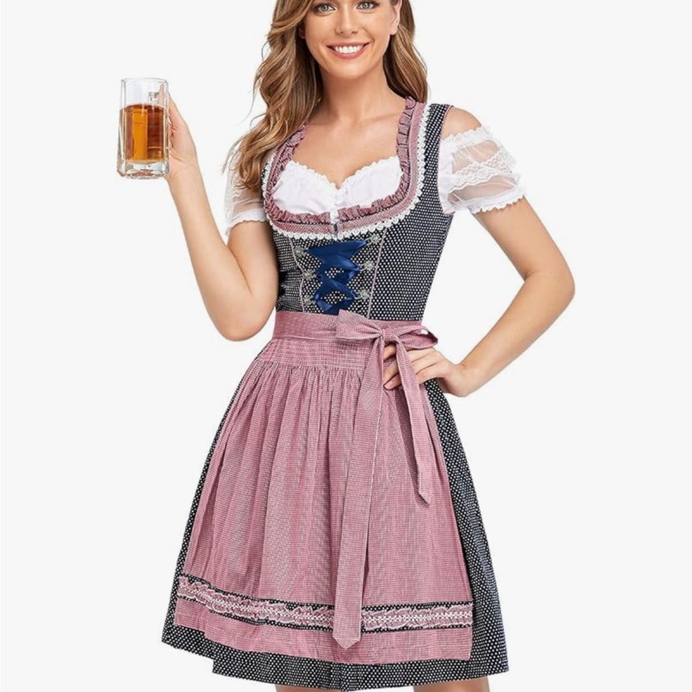 Pink and Blue Dirndl Dress for Oktoberfest